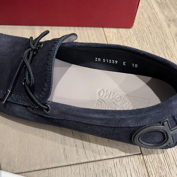 Salvatore Ferragamo Atlante Navy Suede Men Drivers Loafers 10 E NEW - Picture 5 of 12